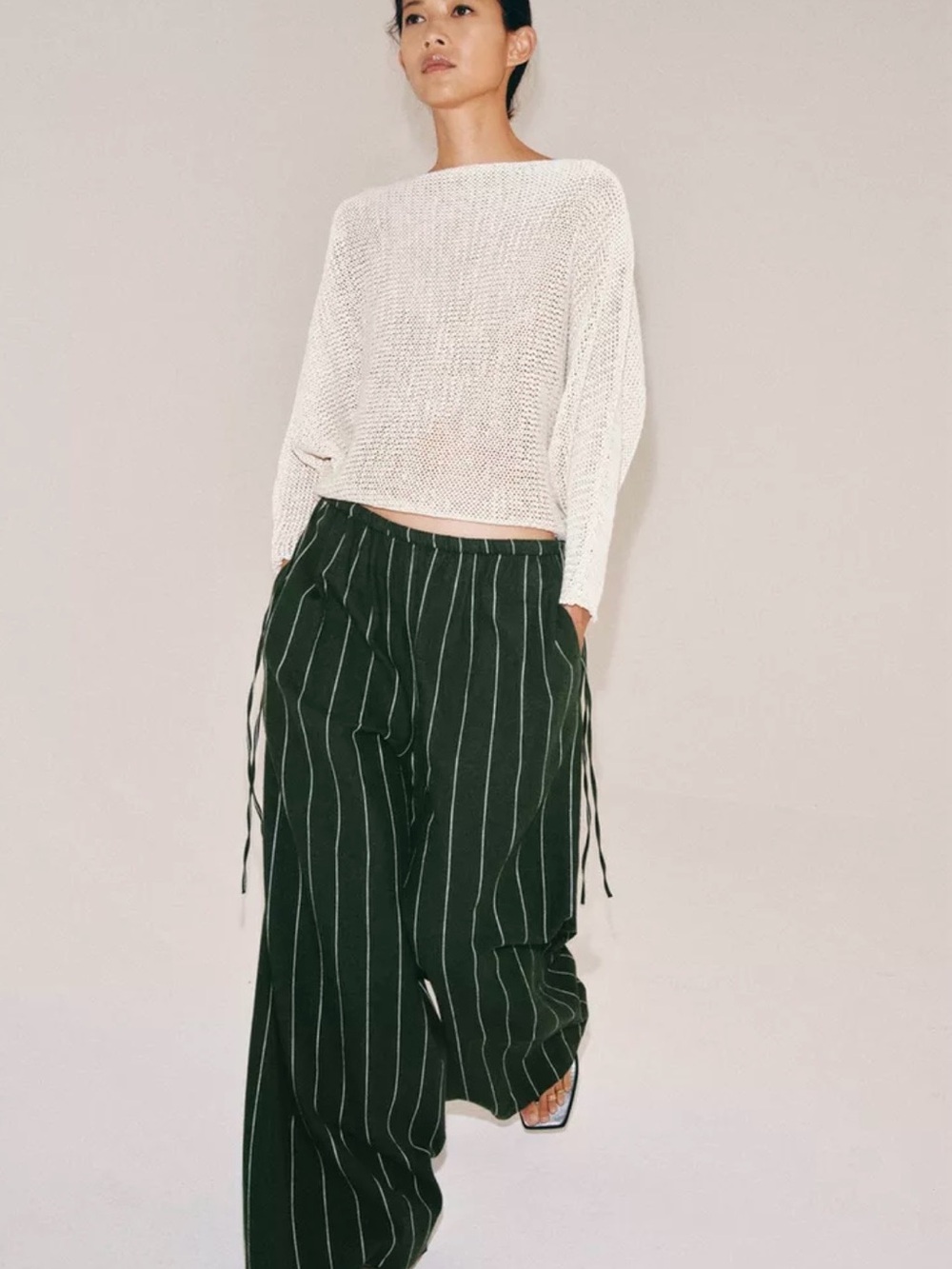 ZARA Wide-Leg Pinstripe Linen Pant